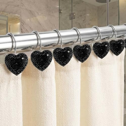 Black Heart Shower Curtain Hooks Sparkling Shower Hooks with Crystal Rhinestones - Stainless Steel Rust Resistant Hooks Holder Bling for Gothic Bathroom Accessories - color: Black