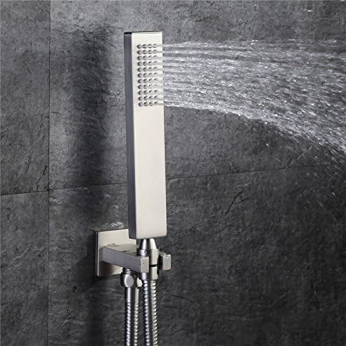 Brushed Nickel Hand Held Shower Head With Wall Connector Hose Set | Square Solid Brass Hand Shower Wand and Fixed Shower Bracket High Pressure Single Function For Bathroom Showers - color: Brushed nickel handheld set