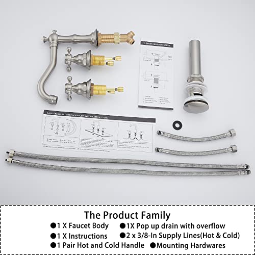 Two Handles Three Holes Faucet 8-16 inch Widespread Bathroom Sink Faucet Brushed Nickel Basin Tap Mixer Faucet Matching Metal Pop Up Drain - color: Brushed Nickel, style: Metal Cover