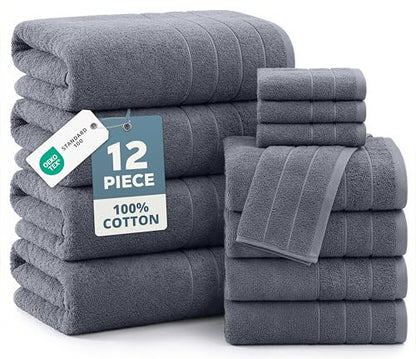 Casa Platino 100% Cotton Towels Set for Bathroom - 12 Pc Family Pack - Super Soft & Quick Dry - 4 Bath, 4 Washcloth, 4 Hand Towels - Oeko TEX Certified, Machine Washable & Durable - Cool Grey - color: 02: Cool Grey, size: 12 Piece Towel Set