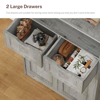 Iwell Tall Storage Cabinet with Adjustable Shelf, Bathroom Cabinet with 2 Drawers, Linen Cabinet for Living Room, Grey - color: Grey-4 Shelves