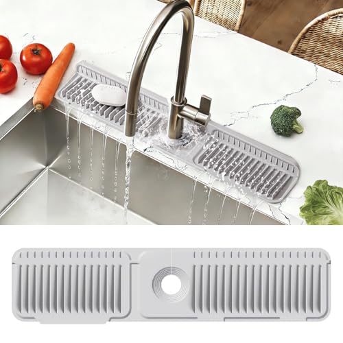 24 Inch Upgraded Draining Mat Folding faucet Mat for Bathroom Sink Splash Guard 7° Slope with Button Lock Water Draining Pad for Kitchen Bathroom Bar(Light Grey) - color: Light Grey