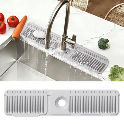 24 Inch Upgraded Draining Mat Folding faucet Mat for Bathroom Sink Splash Guard 7° Slope with Button Lock Water Draining Pad for Kitchen Bathroom Bar(Light Grey) - color: Light Grey