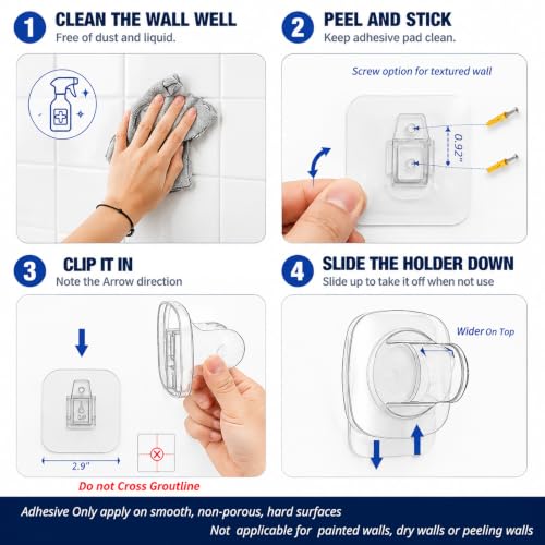 Handle held Shower Head Holder Wall Mount -Adjustable in 5 Positions - Dual Mount Option (Screw/Adhesive) - Brushed Gold - color: Brushed Gold