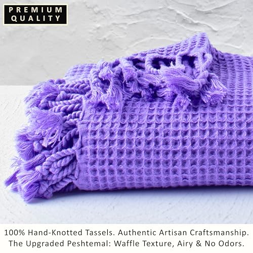 PÜSKÜL 2-Piece Luxury Natural 100% Turkish Cotton Beach Towels Waffle Weave | Purple, Oversize 35x70" Bath Sheet Towel Lightweight Soft Absorbent Quick-Dry Sand-Free Peshtemal Oeko-Tex Made in Turkey - color: Purple