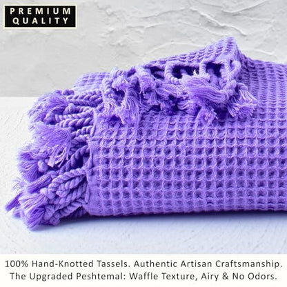 PÜSKÜL 2-Piece Luxury Natural 100% Turkish Cotton Beach Towels Waffle Weave | Purple, Oversize 35x70" Bath Sheet Towel Lightweight Soft Absorbent Quick-Dry Sand-Free Peshtemal Oeko-Tex Made in Turkey - color: Purple