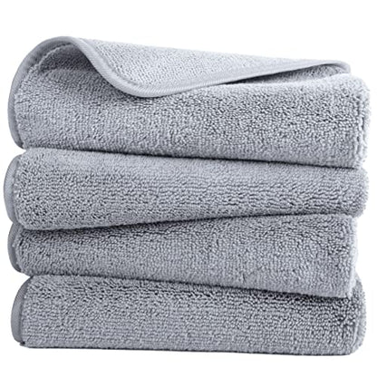 POLYTE Quick Dry Lint Free Microfiber Hand Towel, 16 x 30 in, Set of 4 (Gray) | 4 Pack, Oversize, Lint Free, Hanging Loop - color: Gray