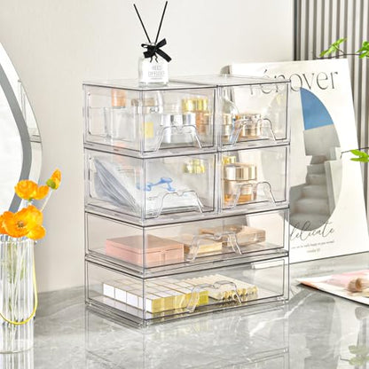 4 Pack Stackable Storage Drawers, Clear Acrylic Organizer, Makeup Organizer | with Pull-out Drawer,Pantry Organization for Beauty Supplies,Ideal for Vanity, Bathroom,Cabinet - style: 2 Small+2 Wide