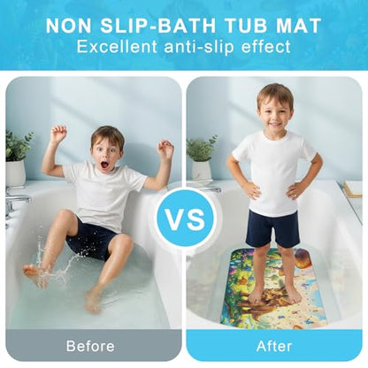 Upgrade Cartoon Baby Bath Mat Non Slip - 40"x16" Extra Long Bathtub Mat for Baby Eco Friendly Durable Bath Mat for Tub Non Slip Kids Tub Mat with Suction Cups, Machine Washable and No Fading, Dinosaur - color: I-dinosaur-2