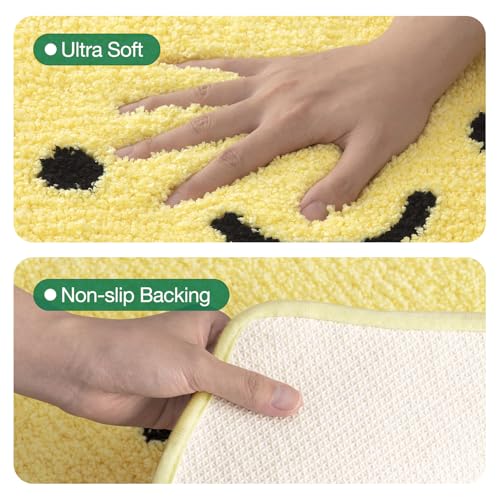 LUMI Cute Bathroom Rug, Absorbent Non Slip Bath Mat, 20.5"x29", Lemmy | Soft Plush Microfiber Yellow Rug, Quick Dry, Washable Fruit Bathmats for Shower Floor, Sink Bathtub, Bedroom, Kids Room - color: Fruit-lemmy