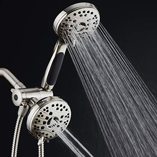 High Pressure 48-mode Luxury 3-way Combo – Dual Rain & Handheld Shower Head – 6 Foot Stainless Steel Hose – Anti Slip Grip – All Brushed Nickel Finish – Top US Brand – Extra Wall Bracket - color: All Brushed Nickel