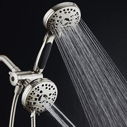 High Pressure 48-mode Luxury 3-way Combo – Dual Rain & Handheld Shower Head – 6 Foot Stainless Steel Hose – Anti Slip Grip – All Brushed Nickel Finish – Top US Brand – Extra Wall Bracket - color: All Brushed Nickel