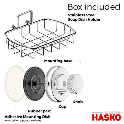 HASKO Suction Cup Soap Dish for Shower Wall, Rustproof Stainless Steel Shower Soap Holder Suction, Bathtub Bathroom Bar Soap Holder (Chrome)