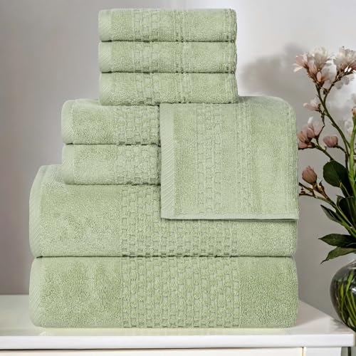 Superior Playa Zero Twist Cotton Medium Weight Towels, for Guest Bath, Bathroom, Shower, Spa, Plush, Quick Dry, Ultra-Soft Towels, Bath Essentials, Waffle Textured, 8 Piece Assorted Towel Set, Green - color: Green, size: 8 Piece Towel Set