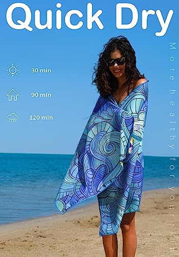 Widdonen Microfiber Beach Towel,Compact 71x32 Inch,Lightweight,Blue | Extra Large,Sand Free,Thin,Absorbent,Quick Dry for Camping,Hiking,Swim,Pool,Bath,Picnic,Gym,Cruise Essentials,Adult Gifts - color: Waves Tie Dye