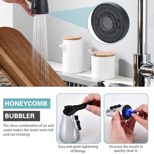 Kitchen Faucet Replacement with Pull Down Nozzle and 11 Adapters - 4 Modes (Black) - color: Black