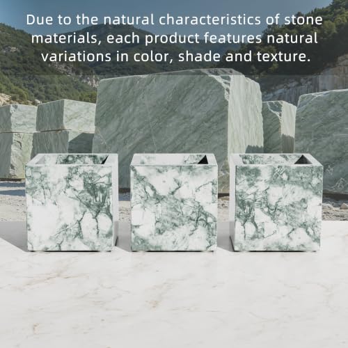 Rectangular Toothbrush Holder,Pencil Cup,3.9x3.9x3.9in,Cyan Green | Marble Pen Holders with Natural Patterns,Makeup Brush Organizer with Anti Slip Foot Pads,Stone Utensil Container for Office - color: Cyan Green Texture