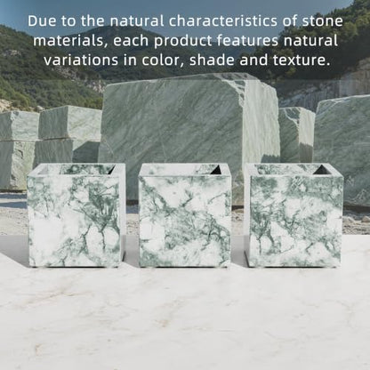 Rectangular Toothbrush Holder,Pencil Cup,3.9x3.9x3.9in,Cyan Green | Marble Pen Holders with Natural Patterns,Makeup Brush Organizer with Anti Slip Foot Pads,Stone Utensil Container for Office - color: Cyan Green Texture
