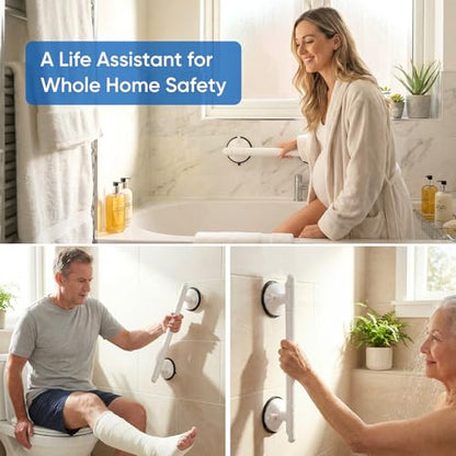 Foxrino 18.3" Suction Grab Bars for Shower, Visual Red Lock, 350LBS No-Drill Bathroom Safety Handle for Seniors, Elderly & Pregnancy, 2 Pack - size: 18.3"
