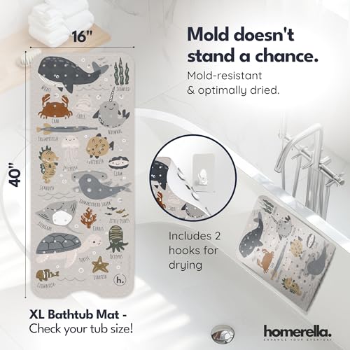 homerella Bathtub Mat Non Slip Kids 40x16 Baby Bath Mat Non Slip Anti Mold | 100% BPA Free, Non Toxic, Mildew Resistant, Machine Washable, Extra Long Kids Bath Mat for Tub Non Slip, Toddler Bath Mat - color: Greige Underwater Abc, size: 40" x 16" (Rectang