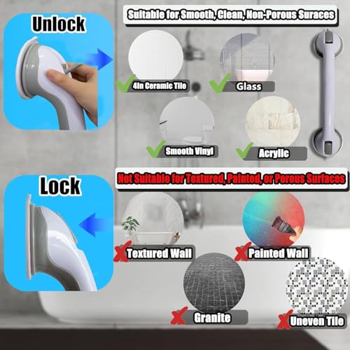 Shower Grab Bar Suction Grab Bars for Shower 2 Pack 16.32 Inch Shower Handles for Elderly Suction Bathroom Grab Bars for Seniors Shower Grab Bars Suction Heavy Duty Waterproof No Drilling - size: 16.32"L x 4.11"W