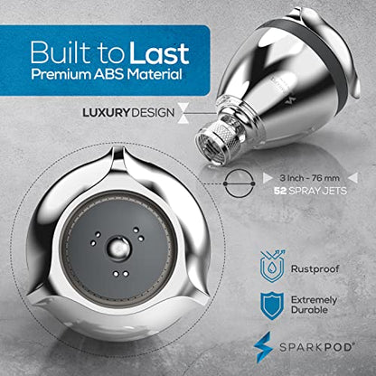 SparkPod High Pressure Shower Head, 3 Inch Fixed Showerhead, Chorme | Rain, Pulsating & Combo Modes, Helps Boosts Low Water Pressure, Anti-Clog Nozzles, Easy Install - color: 1. Luxury Polished Chrome