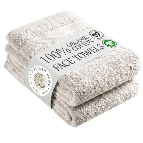 Delilah Home Turkish Cotton Bath Towels - Soft and Absorbent, 100% Organic, 700 GSM Thick Weave, Gentle for Sensitive Skin - 2 Piece Face Towel Set 13x13 Inches - Natural - color: Natural, size: Face Towels