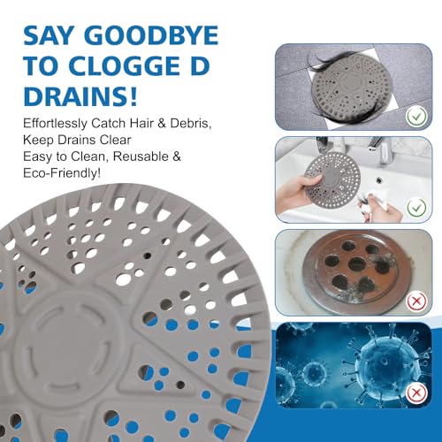 ZOOY Shower Drain Hair Catcher, 2 Pack 5.5 Inch Large Silicone Drain Cover, Rubber Hair Drain Catcher, Anti-Clog Hair Trap Strainer Protector for Shower, Bathroom, Bathtub, Tub Sink(New Gery) - color: New Grey
