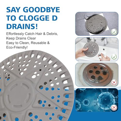 ZOOY Shower Drain Hair Catcher, 2 Pack 5.5 Inch Large Silicone Drain Cover, Rubber Hair Drain Catcher, Anti-Clog Hair Trap Strainer Protector for Shower, Bathroom, Bathtub, Tub Sink(New Gery) - color: New Grey