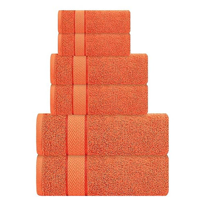 CRAFTBERRY- 6 Piece Cotton Bath Towel Set- 2 Bath - 2 Hand - 2 Face, Orange | 100% Cotton • Thick & Plush • Hotel Quality • Ultra Soft • Highly Absorbent • Quick Dry • Low Lint • Machine Washable - color: Saffron