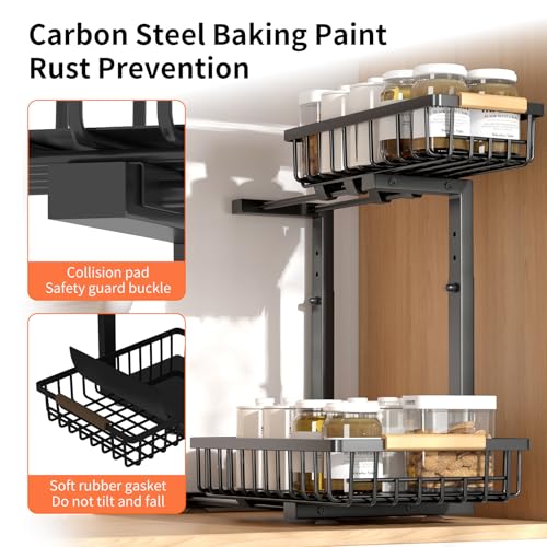Under Sink Organizer, Under Sink Organizers and Storage, 2-Tier Pull Out Under Cabinet Organizer Storage Shelf, Metal Frame, Height Adjustable Rack for Bathroom Kitchen Pantry - style: Black, 1-Pack
