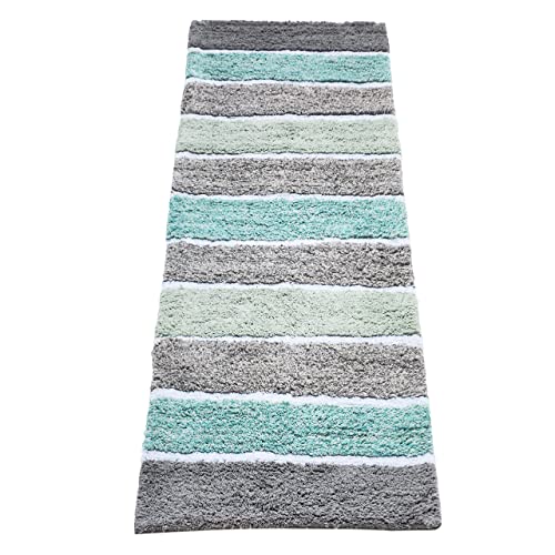 Chardin home Cordural Stripe Bath Rug Runner with Skid Resistant Latex Spray Underneath. Mint Green/Grey, 24" W x 60'' L - color: Mint Green, size: 2' x 5' (Runner)