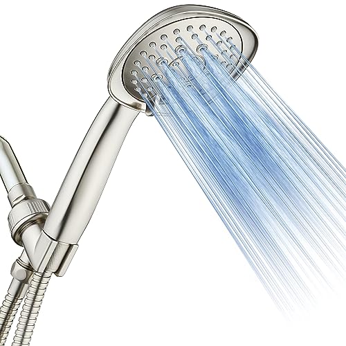 AquaDance, Satin Nickel Luxury Square 6-setting High-Pressure Hand Extra-Long 72" Stainless Steel Hose, Bracket, Solid Brass Fittings, Finish. Premium Handheld Shower Head from Top American - color: Satin Nickel