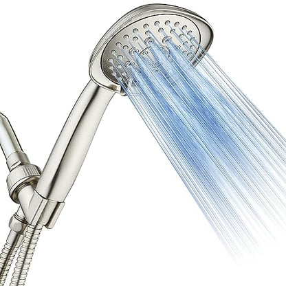 AquaDance, Satin Nickel Luxury Square 6-setting High-Pressure Hand Extra-Long 72" Stainless Steel Hose, Bracket, Solid Brass Fittings, Finish. Premium Handheld Shower Head from Top American - color: Satin Nickel
