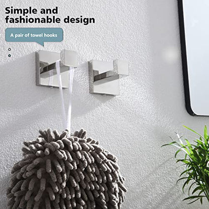 KOKOSIRI Bath Towel Hook Wall Mount Square Robe Hook Coat Hook, Bathroom Kitchen Garage Heavy Duty Wall Mounted, SUS 304 Stainless Steel, Polished Chrome, B1010CH-P2 - color: Polished Chrome, size: 2 Pack