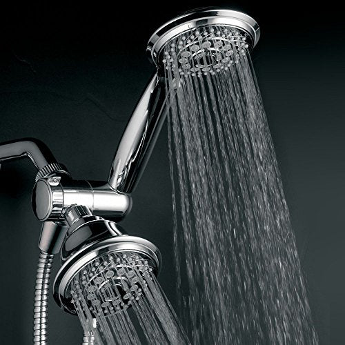 HotelSpa Luxury 30-Setting 3-Way Shower Combo, Chrome, 5 ft | Use Dual 6-mode Overhead & Handheld Heads separately or together! SpiralFlow Design with Water-saving Economy mode / Chrome - color: Chrome - 5 ft