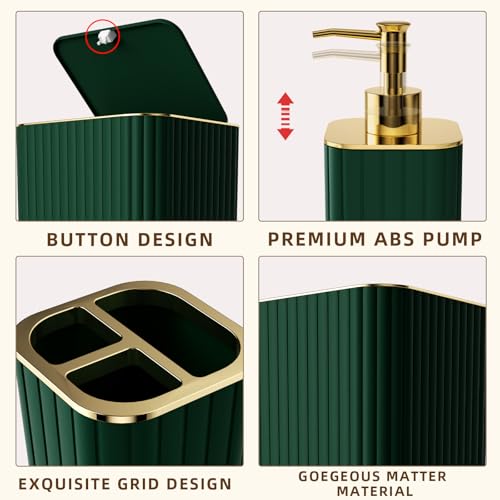 XLHOMO Bathroom Accessory Set - 26PC Bathroom Shower Curtain and Rug Set, Bathroom Accessories Set, Green Bathroom Set with Trash Can, Toilet Brush, Qtip Holder & Soap Dispenser - style: Dark Green