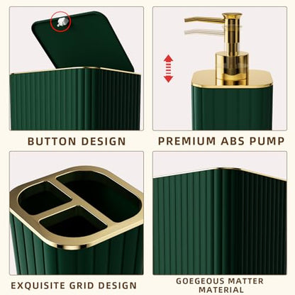 XLHOMO Bathroom Accessory Set - 26PC Bathroom Shower Curtain and Rug Set, Bathroom Accessories Set, Green Bathroom Set with Trash Can, Toilet Brush, Qtip Holder & Soap Dispenser - style: Dark Green