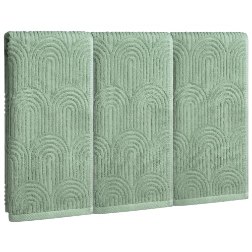 3pcs Sage Green Hand Towels for Bath,100% Cotton Boho 3D Arched Stripes Decorative Towel Set for Home Bathroom Kitchen Decor Gift,13.8x29.5 Inch - color: Sage Green, size: 3pcs