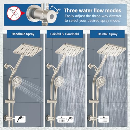 Rain Shower Head with Handheld High Pressure rainfall Shower Heads with Handheld Spray Combo,Brushed Nickel - color: Brushed Nickel