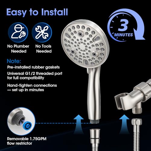Shower Head with Handheld, High Pressure 10 Spray Built-in Pause & Power Wash, Anti-clog Nozzles, Detachable Hand Held Showerhead with Leakproof Stainless Steel Hose&Adjustable Bracket Brushed Nickel - color: Brushed Nicekl