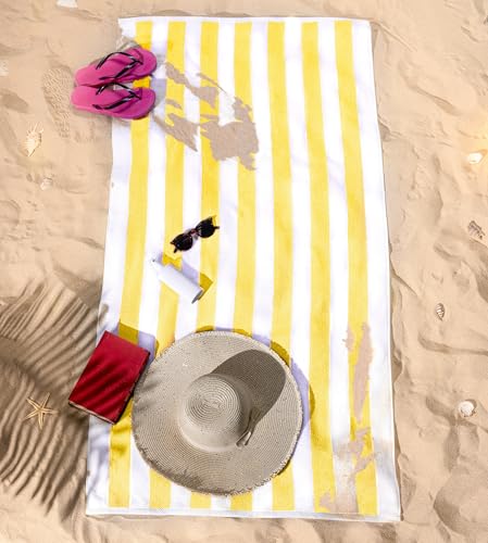 American Soft Linen Cabana Striped Beach Towels, 30x60 inch 4 Piece Oversize Pool Towels, Quick Drying Sand Free Swim Towels, Yellow - color: Yellow