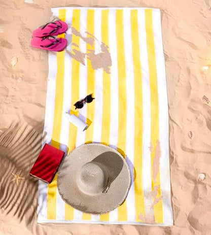 American Soft Linen Cabana Striped Beach Towels, 30x60 inch 4 Piece Oversize Pool Towels, Quick Drying Sand Free Swim Towels, Yellow - color: Yellow