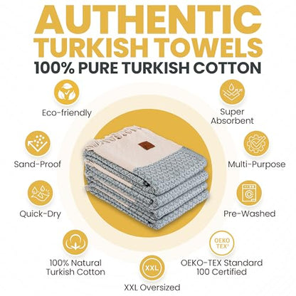 Gold CASE Turkish Beach Towel Set of 4 – 100% Cotton Large Turkish Bath Towels 67 x 38'' – Helen Extra Large, Quick Dry & Sand Free Towels – Peshtemal for Pool – Aqua - color: Aqua, style: Helen Beach Bath Towel