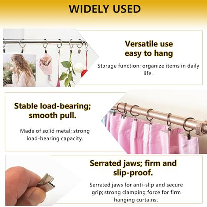 Curtain Rings with Hooks Set - Heavy Duty Metal Drapery Hooks & Eyelet Rings for Window, Shower, Door - Rustproof & Smooth Gliding Curtain Rod Ring, 5/8 to 3/4 Inch Internal Diameter 14 Pack - color: Golden