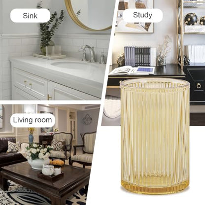 Toothbrush Holders for Bathrooms, 2pcs Amber Glass Toothbrush Holder, Bathroom Toothbrush Cup and Toothpaste Holder with Gold Divider, Tooth Brush and Toothpaste Organizer for Countertop - color: Amber Gold
