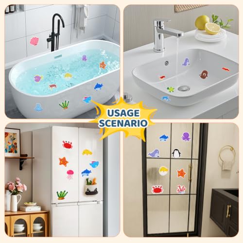 30 PCS Non Slip Bathtub Stickers for Kids, Cute Anti-Slip Shower Treads with Premium Scraper, Waterproof Safety Appliques for Bathroom Tub, Shower Floor, Stairs (Ocean) - color: Ocean