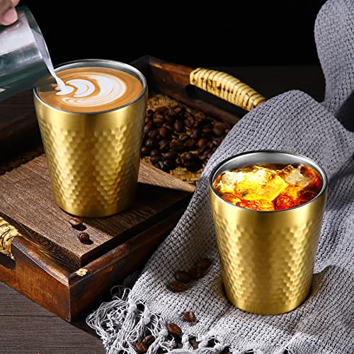 Stainless Steel Cups 2 Packs 10oz/300ml Stackable Double Wall Insulated Metal Shatterproof Cups Titanium-Plated Diamond Textured Surface Heat Resistant Dishwasher Safe (Golden) - color: Golden - 2 Packs