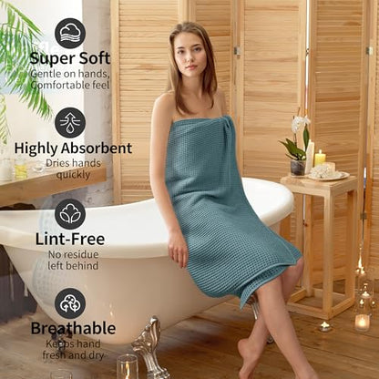 MICROFI New Microfiber Waffle Bath Towels, 2 Pieces, Oversized, Soft, Absorbent, Fast Drying, Lint Free 430 GSM (30''x60''/76cm x 152cm) - color: Green