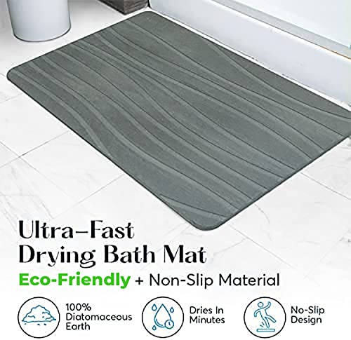 Stone Bath Mat for Bathroom, Dries in Seconds - Diatomaceous Earth, Gray | Super absorbent, quick-drying & easy to clean. Natural material that lasts — restores with light sanding. - color: Grey